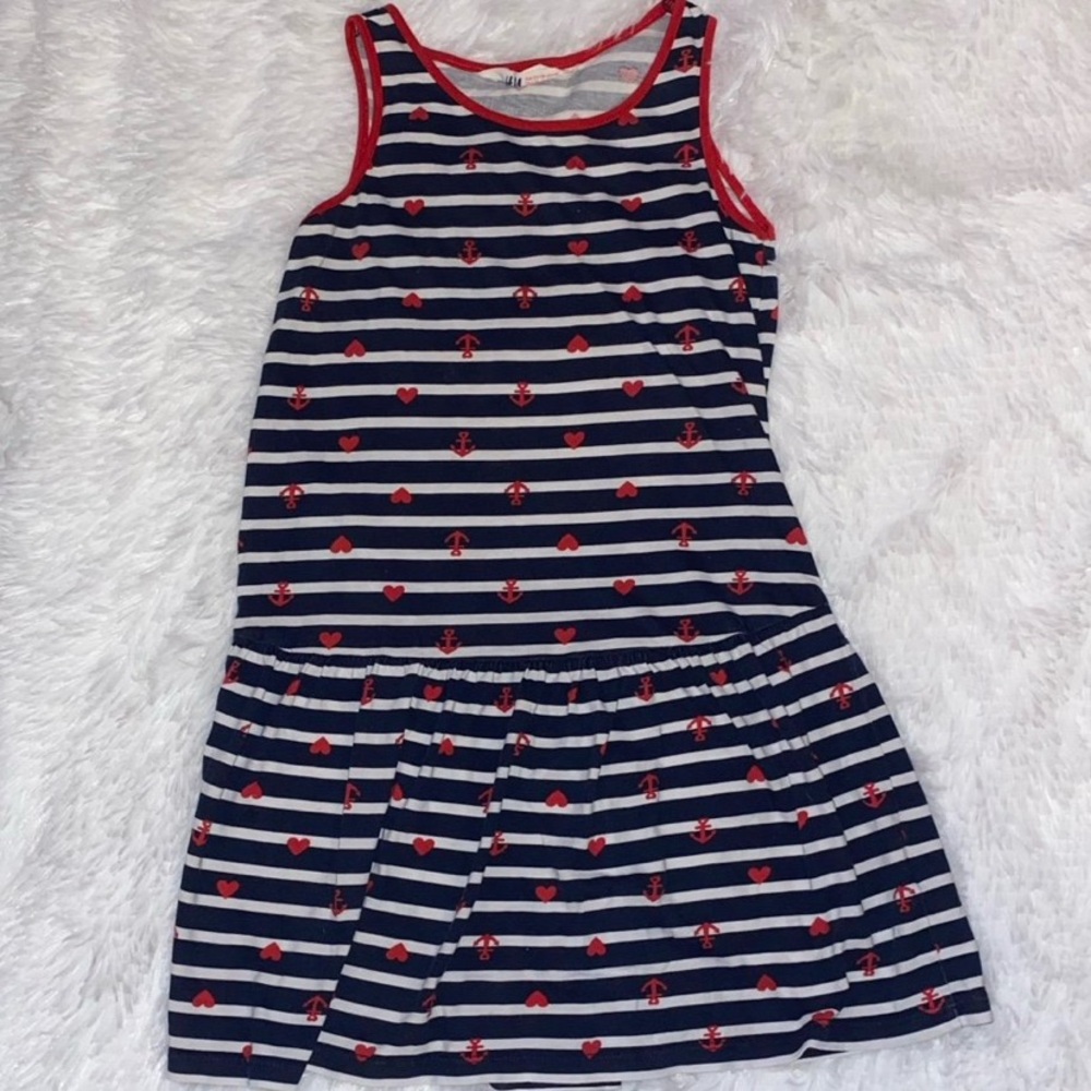 H&M Navy and White Striped Dress with Red Details